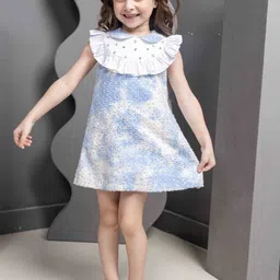 HOITY MOPPET Kids-Girls Print Peter Pan Collar A-Line Mini Dress-29
