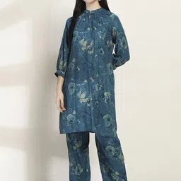 Rangriti Floral Printed Mandarin Collar Straight Kurta with Palazzos-image-46
