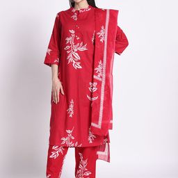 Silselah Women Floral Printed Cotton Kurta with Trousers & Dupatta-picture-7