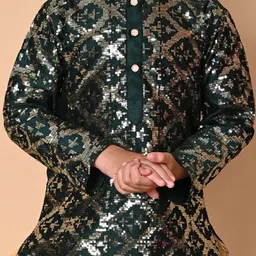 NFC CREATION Boys Embroidered Regular Sequinned Dupion Silk Kurta with Patiala image 2