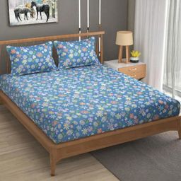 Glaxomas Blue Floral 250 TC King Bedsheet with 2 Pillow Covers-image-12