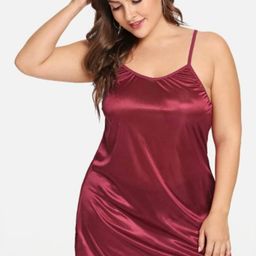 Solid Satin Adjustable Shoulder Babydoll Dress - (Size-Free)-image-51