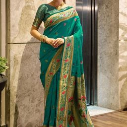Suha Women Green Zari Woven Design Silk Sarees-picture-28