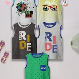 3PIN Boys Pack Of 5 Printed Pure Cotton Basic Innerwear Vests - LEWIS-image-41
