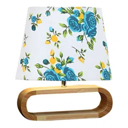 Devansh White & Blue Floral Printed Wooden & Cotton Frusturical Shaped Table Lamp-13
