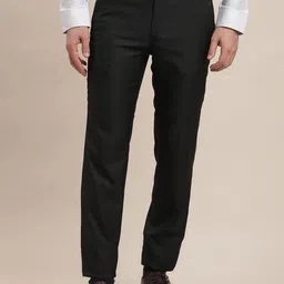 Turtle Men Textured Checked Tailored Slim Fit Formal Trousers-image-60