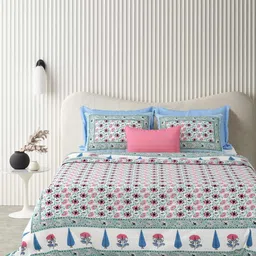 Urban Jaipur Pink & Blue Floral 210 TC King Bedsheet with 2 Pillow Covers-image-63