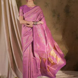 DEVATITHI Ethnic Motifs Zari Silk Blend Banarasi Saree-picture-53
