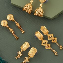 Anouk Set Of 4 Gold-Plated Circular Shaped Drop Earrings-image-81