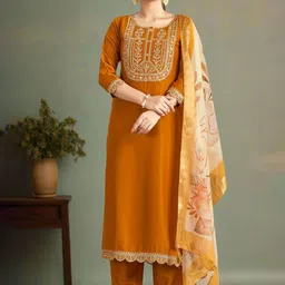 CANBIA Women Ethnic Motifs Printed Kurta with Trousers & Dupatta-image-16