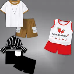 BAESD Kids Pack Of 3 Round Neck T-shirt With Shorts-67