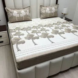 Pure Decor Brown & Brown Floral King Bedsheet with 2 Pillow Covers-image-63