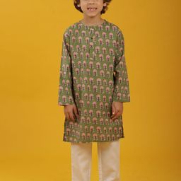 Anthrilo Boys Floral Printed Regular Pure Cotton Kurta with Pyjamas-picture-46