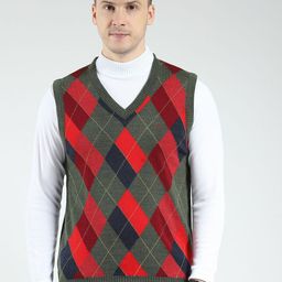 Monte Carlo Men Geometric Printed V-Neck Woollen Sweater Vest-image-13