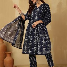 Anouk Rustic Women Floral Printed Regular Pure Cotton Kurta with Trousers-image-20