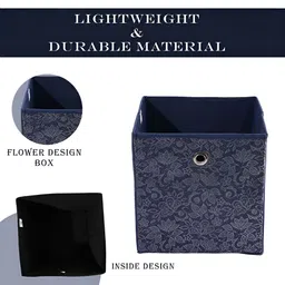 Aura Navy Blue & Grey Printed Foldable Square Drawer Organizer image 4