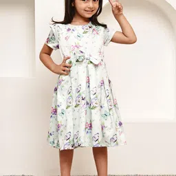 JAKANARY Print Puff Sleeve Crepe Fit & Flare Dress-image-9