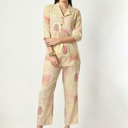 VAPPSYAM Ethnic Motifs Printed Lapeled Collar Pure Cotton Shirt With Trousers-26