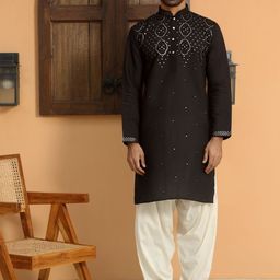 KRAFT INDIA LUXE Men Ethnic Motifs Embroidered Regular Chikankari Kurta with Salwar-image-43