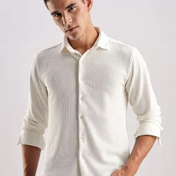 NEVER NEUD Men Standard Fit Spread Collar Textured Casual Shirt-image-76