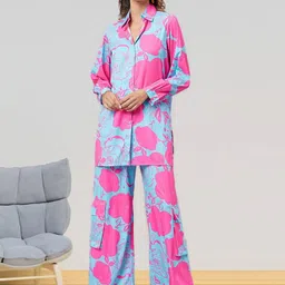 all about you Printed Collared Neck Long Sleeves Shirt With Trousers Co-Ords-40