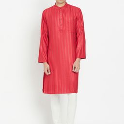 Fabindia Men Red Woven Design Straight Kurta-53