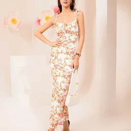 VANGULL Women Floral Printed Shoulder Straps Sheath Maxi Dress-picture-45