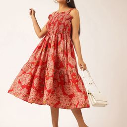 Vbuyz Women Floral Print Smocked Fit & Flare Dress-image-37