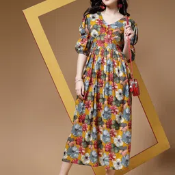 Indibelle Women Floral Print Fit & Flare Maxi Dress-image-49