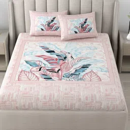 JAIPUR FABRIC Pink & White Floral 180 TC King Bedsheet with 2 Pillow Covers-52