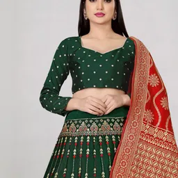 Mr Y Printed Thread Work Semi-Stitched Lehenga & Unstitched Blouse With Dupatta image 4
