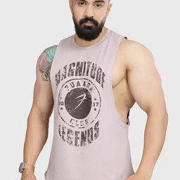 FUAARK Men Deeparm Pure Cotton Gym & Workout Tank Vest Magnitude Deep Arm Beige-S-image-94