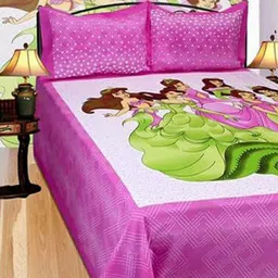 Aura Red Cartoon Characters 144 TC Queen Bedsheet with 2 Pillow Covers-image-18