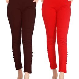 SAJATA Women Red Cotton Casual Cigarette Trousers-picture-16