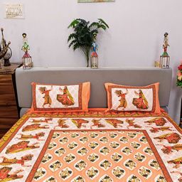 Marika Peach-Coloured & White Floral 260 TC King Bedsheet with 2 Pillow Covers-image-95