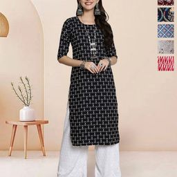 7Threads Selection Of 6 Geometric Printed Round Neck Straight Kurtas-image-50