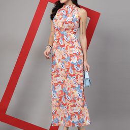 JEFF COOPER Women Floral Printed Halter Neck Crepe Maxi Dress-image-59