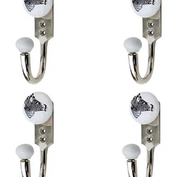 IndianShelf White & Silver Toned 4 Pieces Zebra Printed Ceramic & Zinc Wall Hooks-image-42