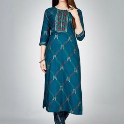 HERE&NOW Women Ethnic Motifs Embroidered Regular Kurta with Trousers-image-103