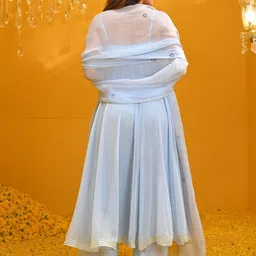 AMRUTVARSHA CREATION Embellished Pleated Georgette A-Line Kurta With Trousers & Dupatta image 2