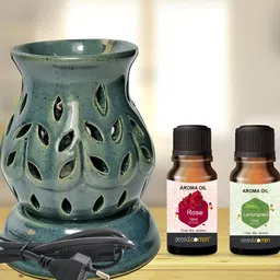 PEEPALCOMM 3Pcs Green Ceramic Electric Diffuser With Lemongrass & Rose Oils - 10 ml Each-30