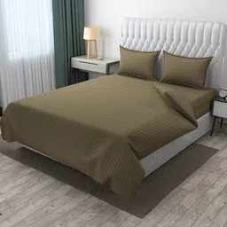 CLIO'S HERITAGE STORE Beige Striped 210 TC Cotton Queen Bedsheet Set 2.2 m x 2.54 m-image-59