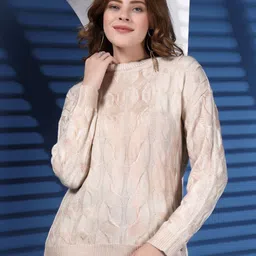 Juelle Women Woollen Mock Coller Self Design Pullover-31
