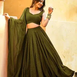 ETHNIC PLUS Embroidered Sequinned Semi-Stitched Lehenga & Unstitched Blouse With Dupatta-picture-40