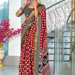 PEENGAX Floral Block Printed Mulmul Pure Cotton Saree-image-6