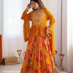 DIVASTRI Embroidered Sequinned Semi-Stitched Lehenga & Unstitched Blouse With Dupatta-picture-20