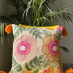 JASMEY HOMES Pink & Green Embroidered Square Cushion Covers-picture-43