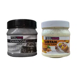 FEELHIGH Set Of 2 Ubtan Scrub & Charcoal Face & Body Scrub-500 ml Each-44