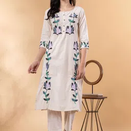 Readiprint Women Floral Embroidered Regular Thread Work Kurta with Trousers-13