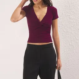 Trendyol Women Solid Twisted Fitted Top-11